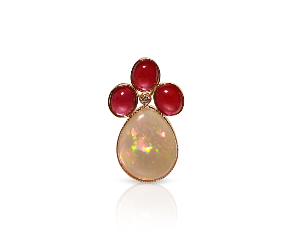 14K Yellow Gold Opal & Ruby Pendant