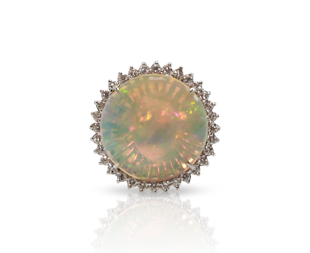 14K White Gold Opal Ring