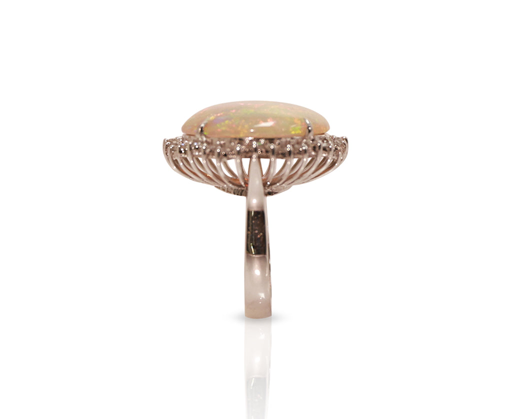 14K White Gold Opal Ring
