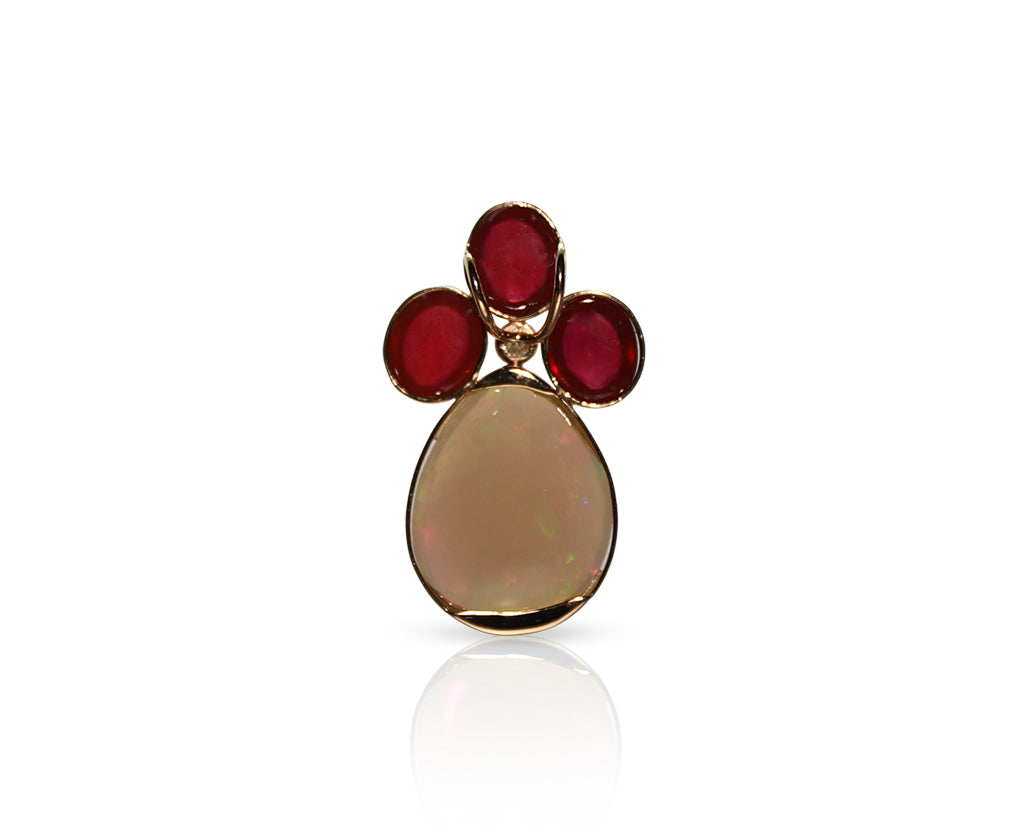 14K Yellow Gold Opal & Ruby Pendant